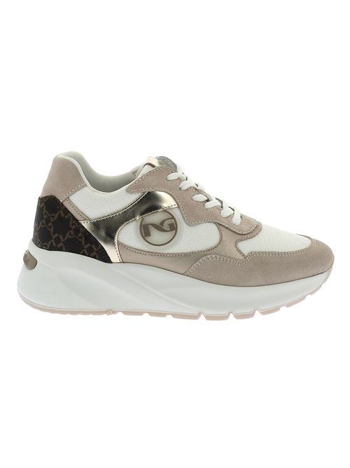 sneakers da donna in camoscio e tessuto beige NERO GIARDINI | E409858D677